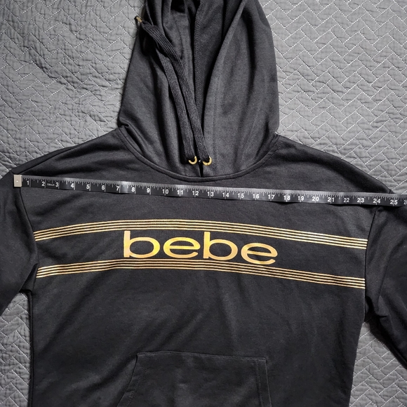 bebe Sport Logo Print Long Sleeve Hooded Pullover Sweatshirt w/ Thumb Holes SzXL - Picture 12 of 14